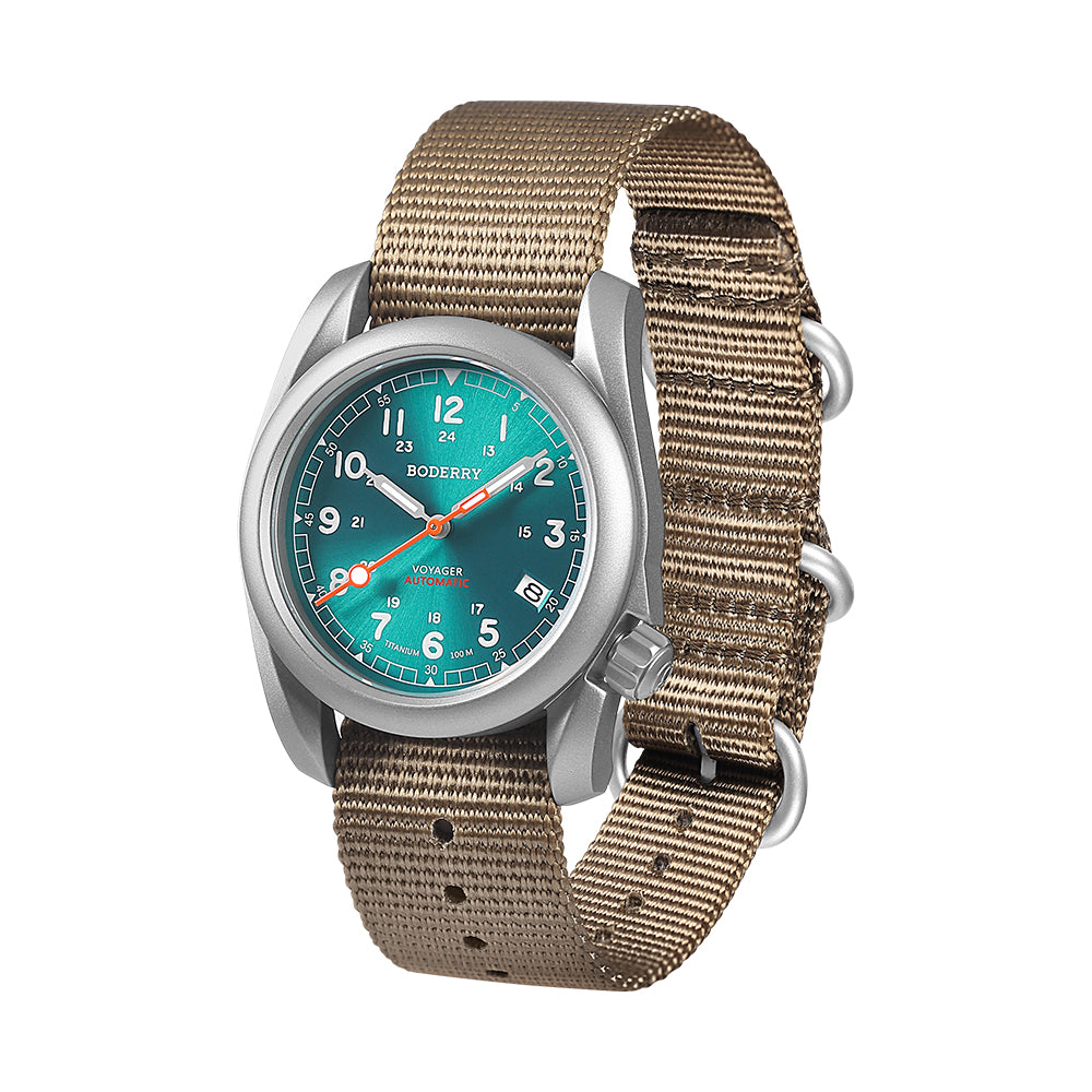 VOYAGER - 100M Waterproof Titanium Automatic Field Watch | Peacock Green