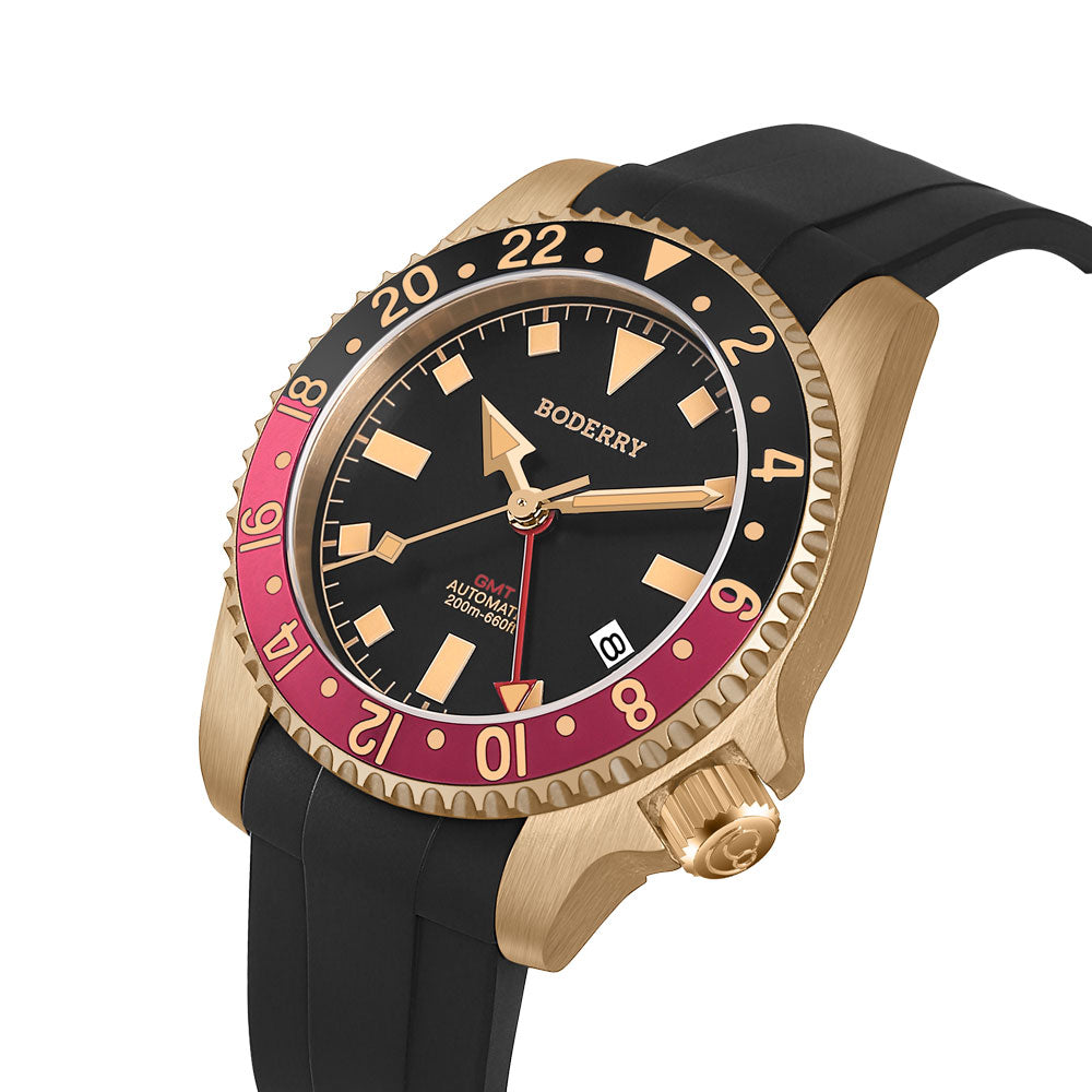 ADMIRAL GMT - 200M Waterproof Bronze Automatic Diver Watch | Black