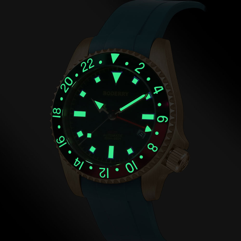 ADMIRAL GMT 200M Waterproof Bronze Automatic Diver Watch Blue