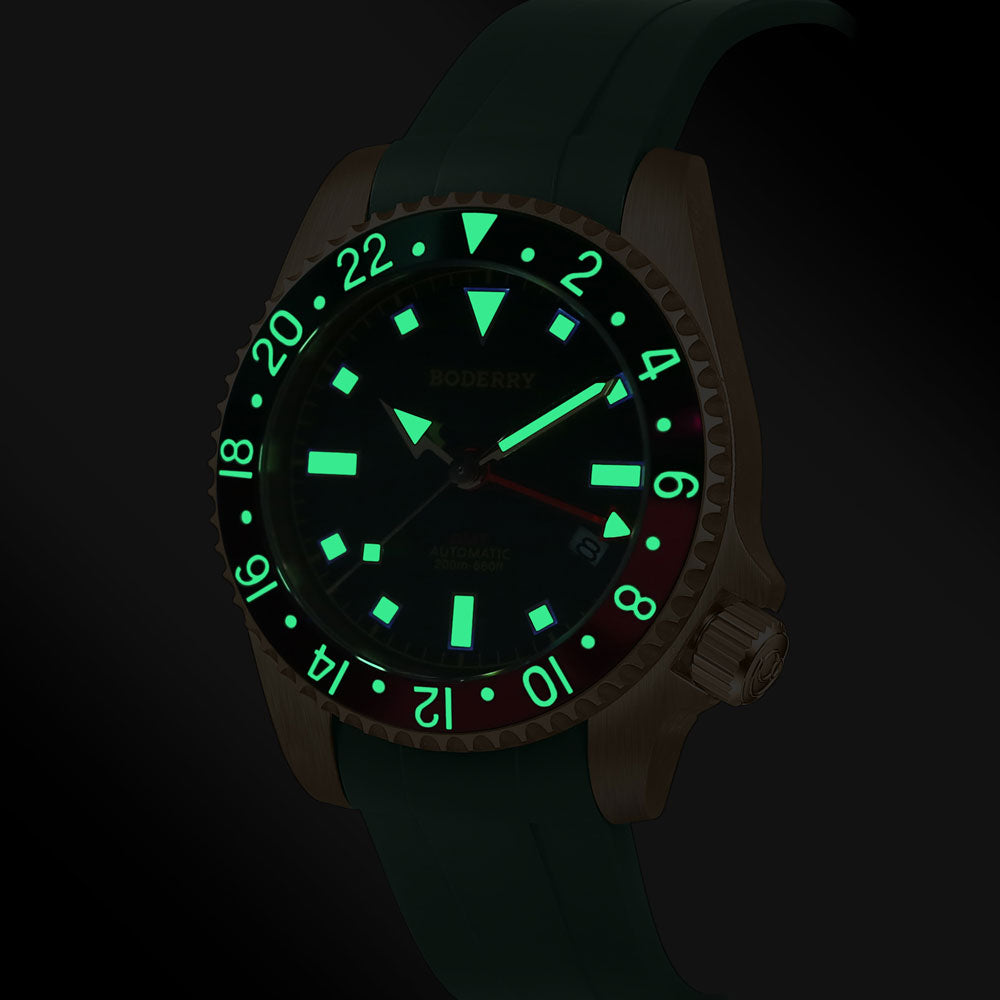 ADMIRAL GMT - 200M Waterproof Bronze Automatic Diver Watch | Green