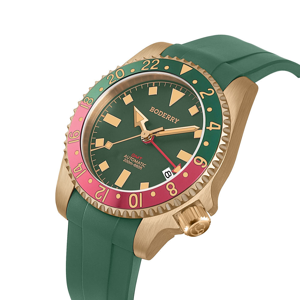 ADMIRAL GMT - 200M Waterproof Bronze Automatic Diver Watch | Green