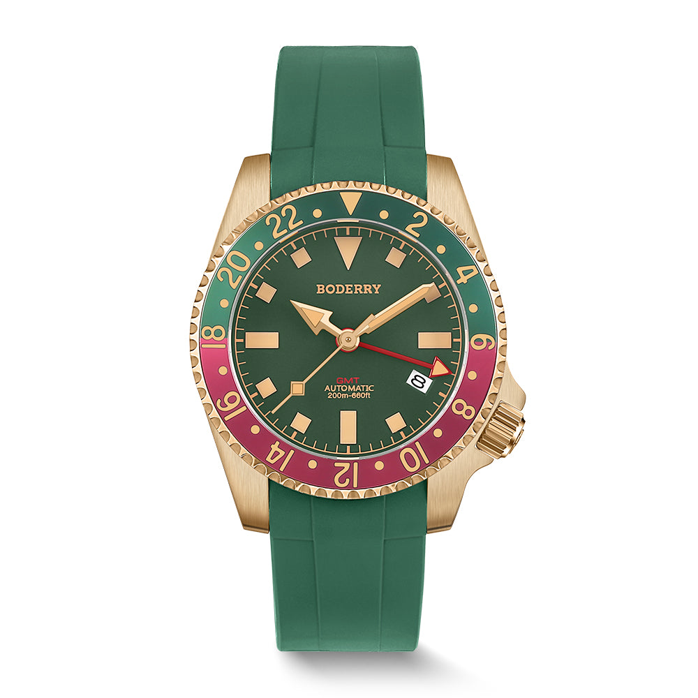 ADMIRAL GMT - 200M Waterproof Bronze Automatic Diver Watch | Green