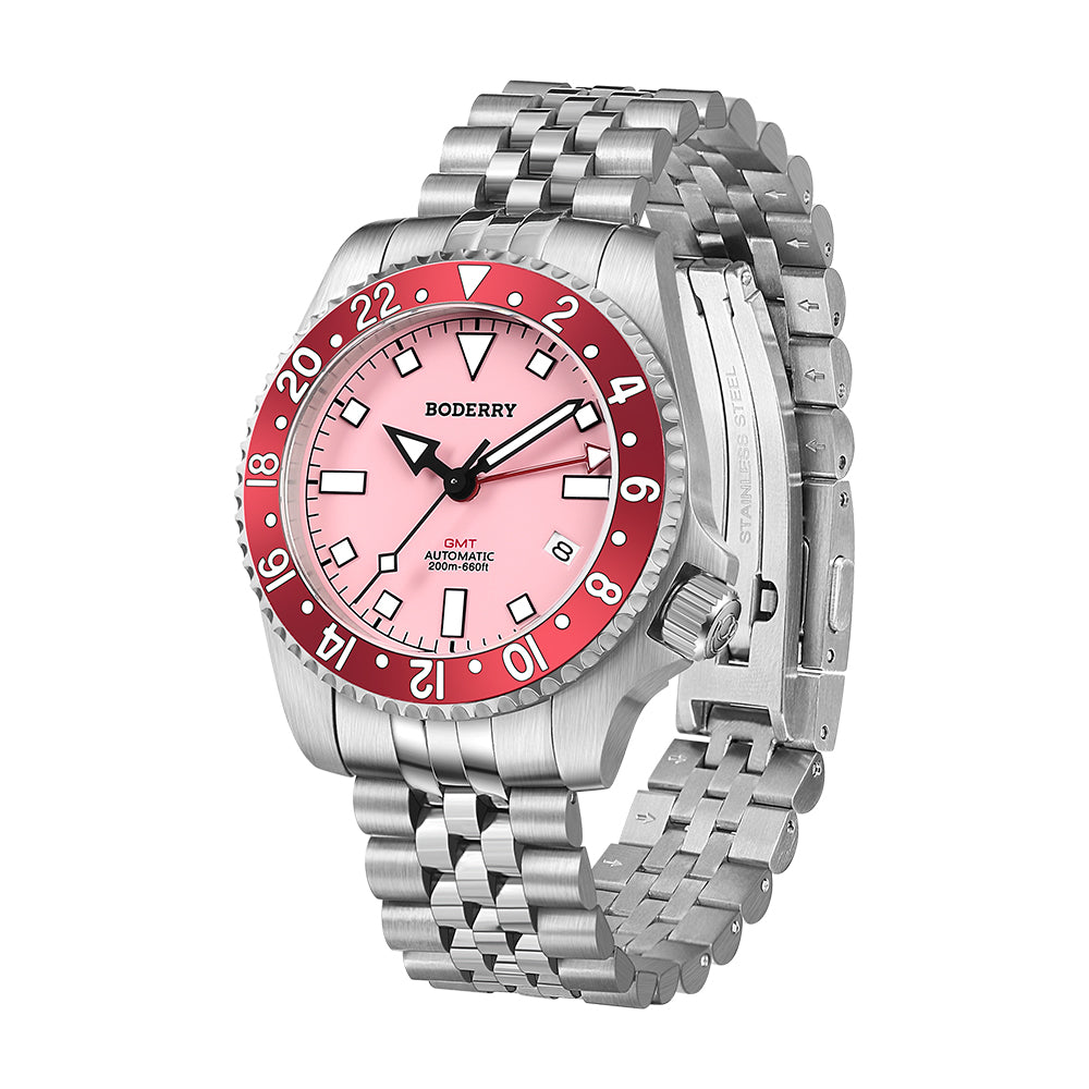 ADMIRAL GMT - 200M Waterproof Titanium Automatic Diver Watch | Pink