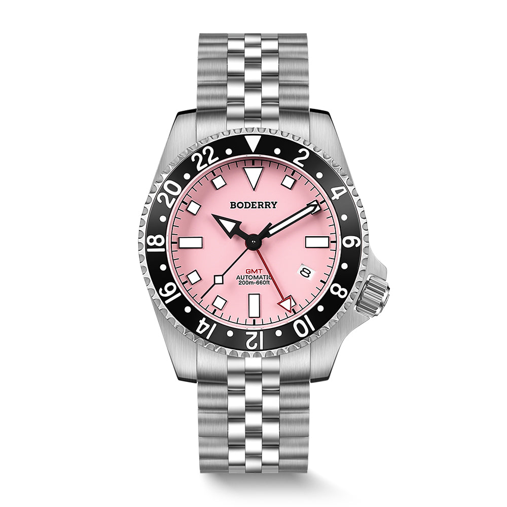 ADMIRAL GMT - 200M Waterproof Titanium Automatic Diver Watch | Pink-(Ceramic Bezel)