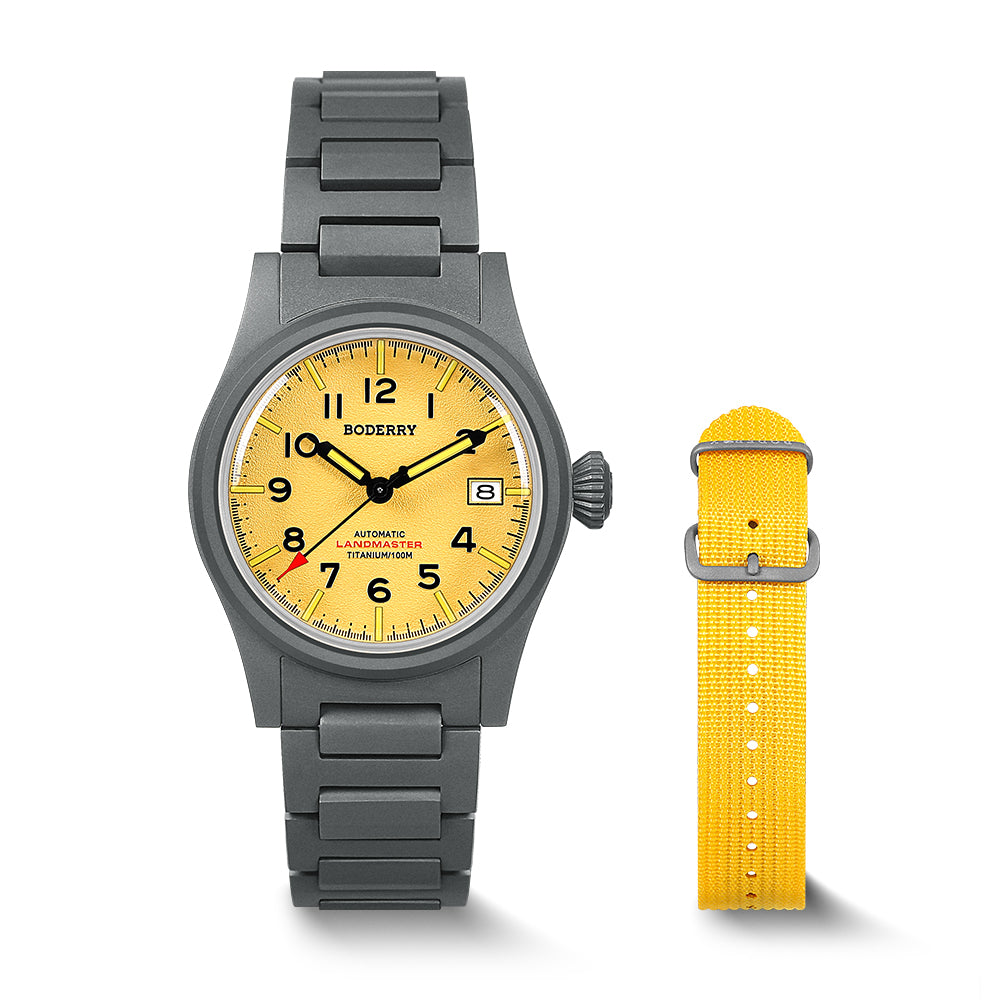 LANDMASTER - 100M Waterproof Titanium Automatic Field Watch | Yellow-bracelet