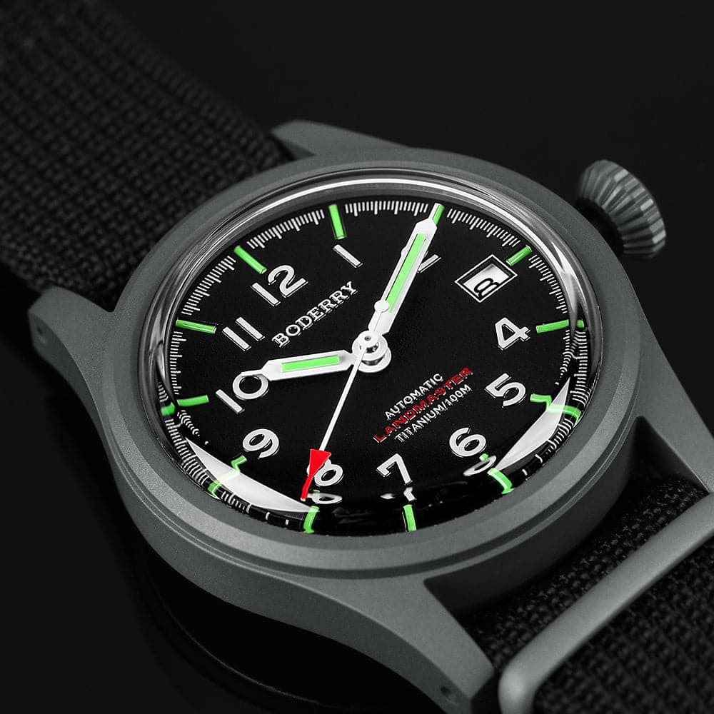 LANDMASTER - 100M Waterproof Titanium Automatic Field Watch | Black