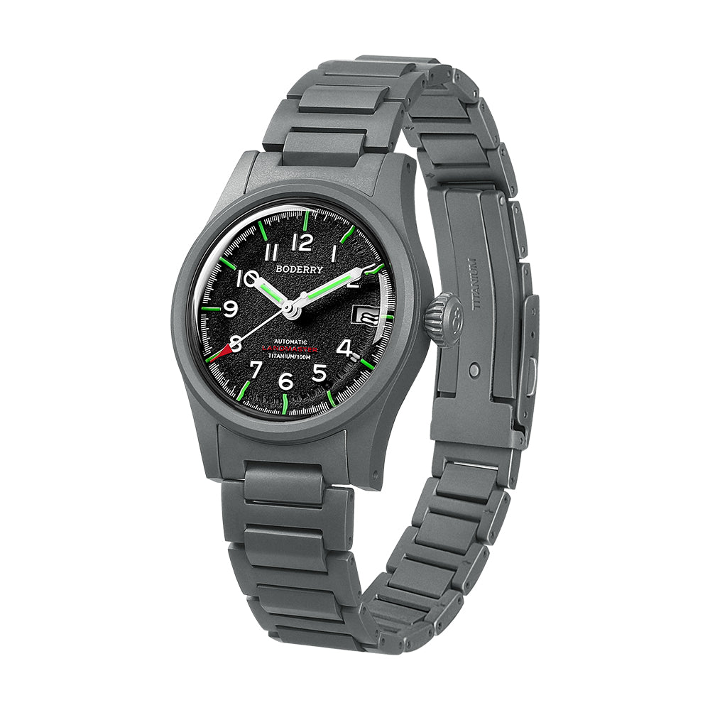 LANDMASTER - 100M Waterproof Titanium Automatic Field Watch | Black-bracelet