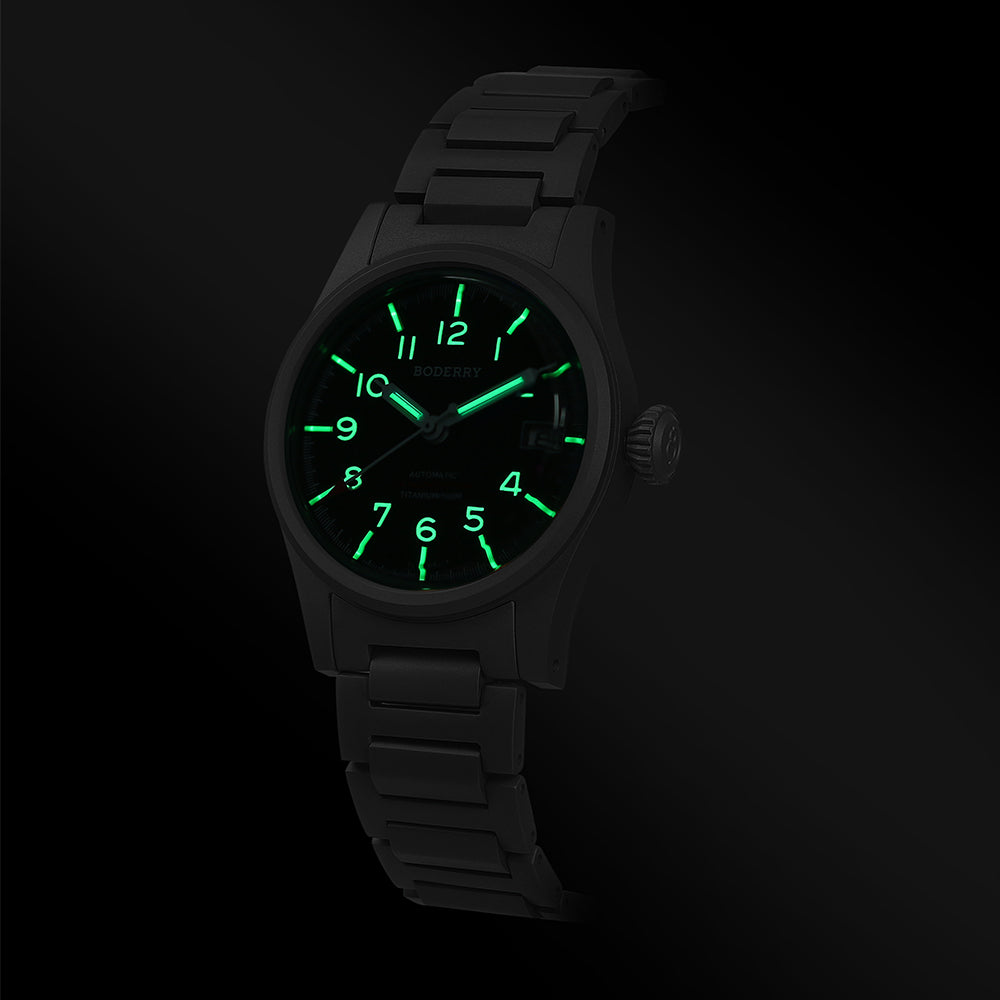 LANDMASTER - 100M Waterproof Titanium Automatic Field Watch | Black-bracelet