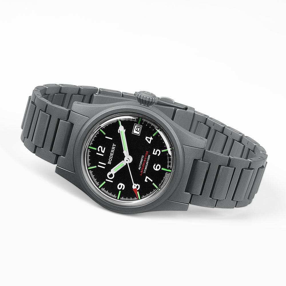 LANDMASTER - 100M Waterproof Titanium Automatic Field Watch | Black-bracelet