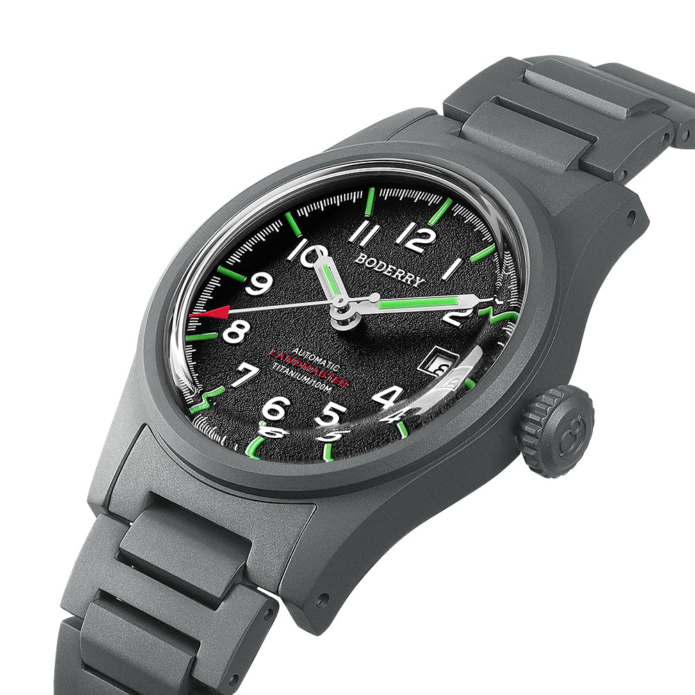 LANDMASTER - 100M Waterproof Titanium Automatic Field Watch | Black-bracelet