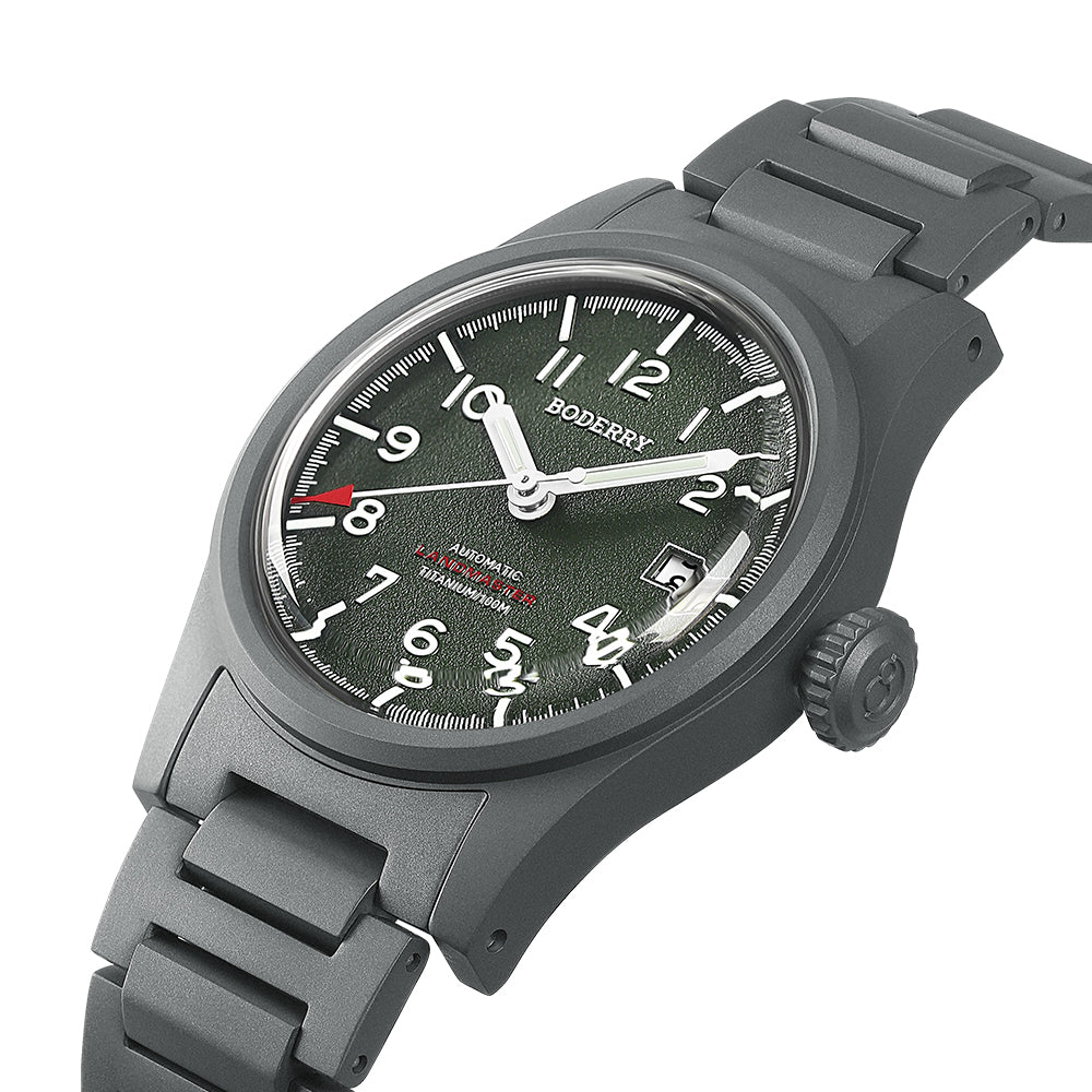 LANDMASTER - 100M Waterproof Titanium Automatic Field Watch | Green-bracelet