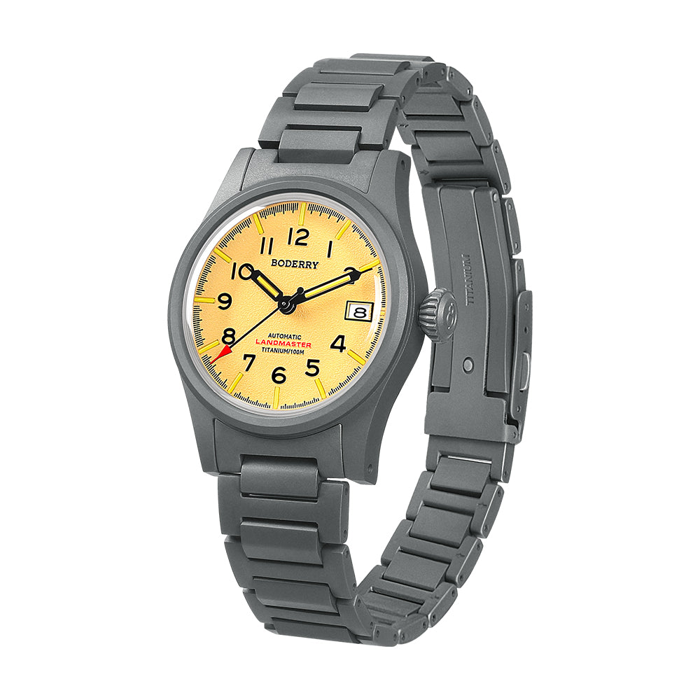 LANDMASTER - 100M Waterproof Titanium Automatic Field Watch | Yellow-bracelet