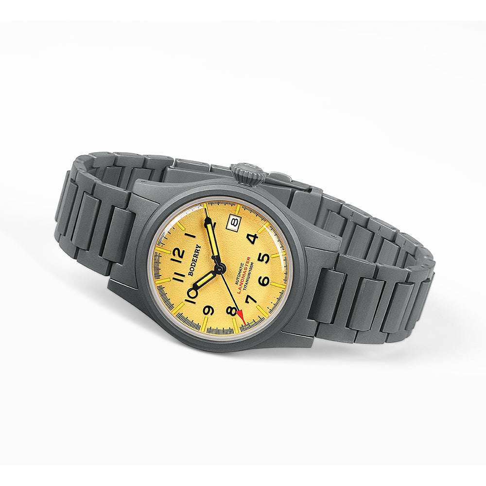 LANDMASTER - 100M Waterproof Titanium Automatic Field Watch | Yellow-bracelet