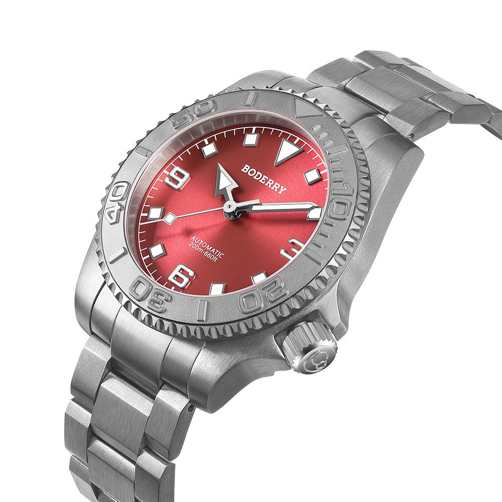 ADMIRAL 3-Hand No-Date - 200M Waterproof Titanium Automatic Diver Watch | Coral Red