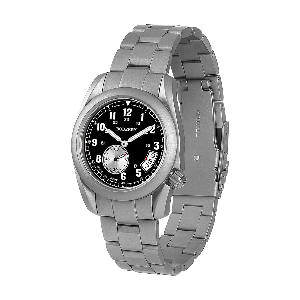 VOYAGER 38 - 100M Waterproof Titanium Field Watch | Black-bracelet