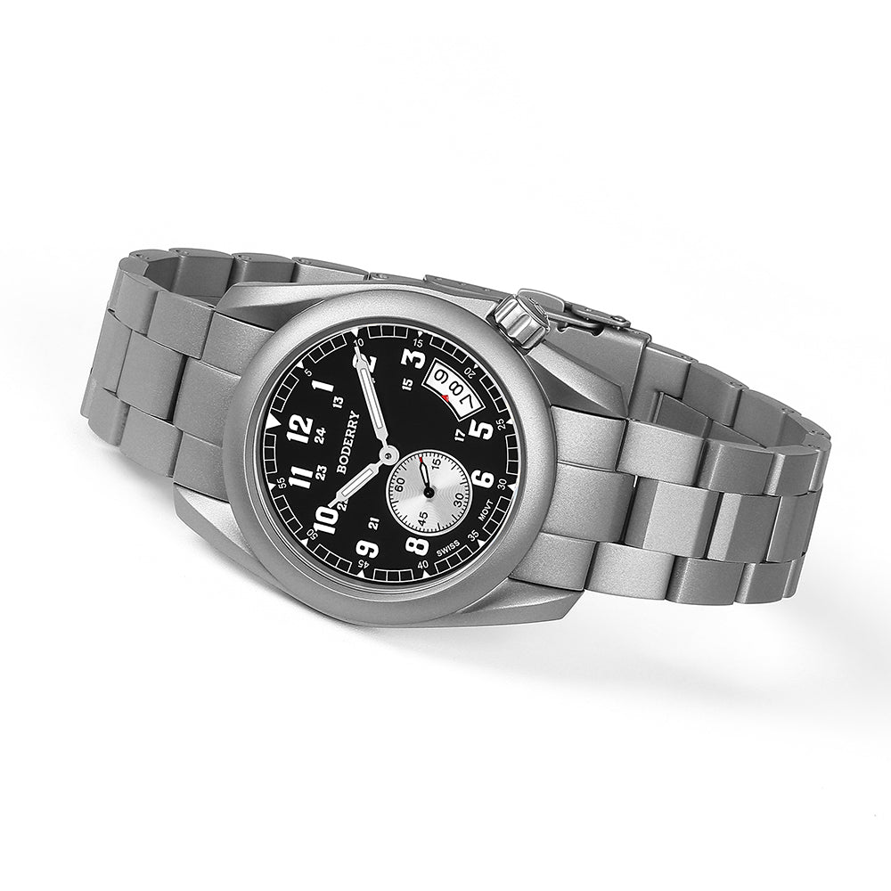 VOYAGER 38 - 100M Waterproof Titanium Field Watch | Black-bracelet