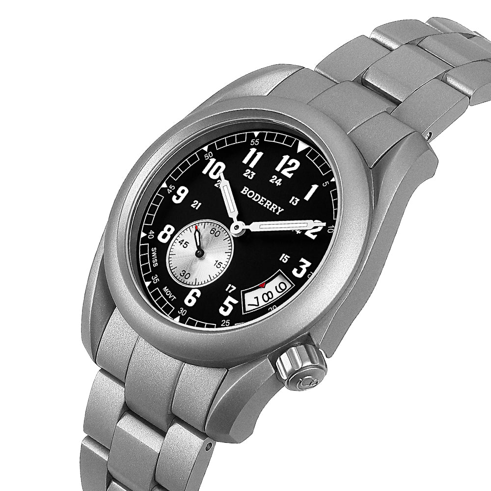 VOYAGER 38 - 100M Waterproof Titanium Field Watch | Black-bracelet