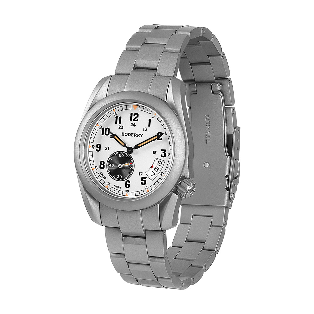 VOYAGER 38 - 100M Waterproof Titanium Field Watch | White-bracelet