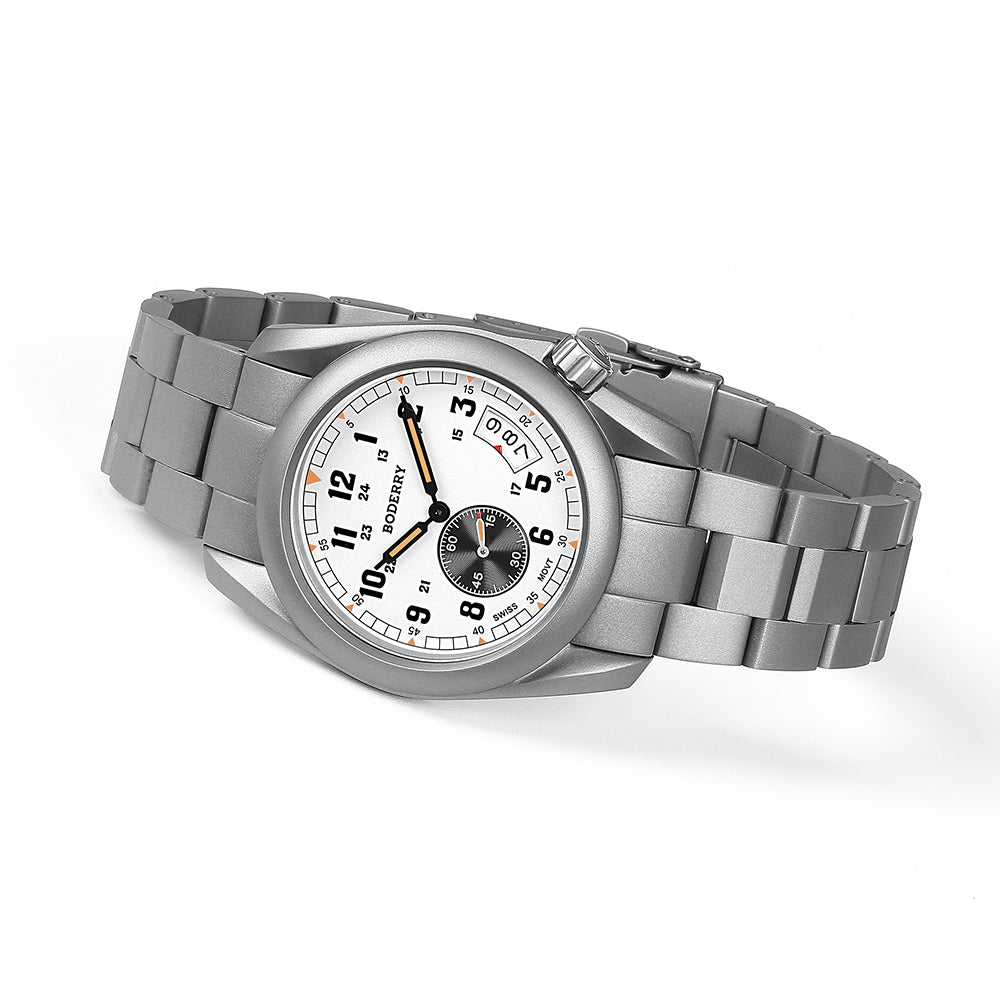 VOYAGER 38 - 100M Waterproof Titanium Field Watch | White-bracelet