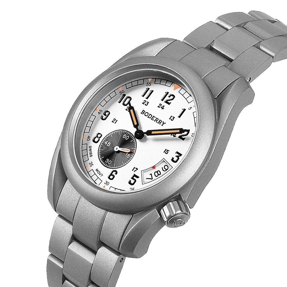 VOYAGER 38 - 100M Waterproof Titanium Field Watch | White-bracelet