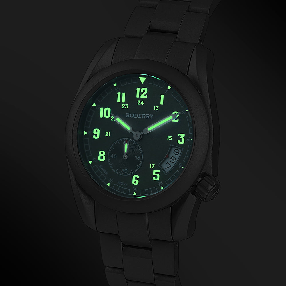 VOYAGER 38 - 100M Waterproof Titanium Field Watch | Green-bracelet