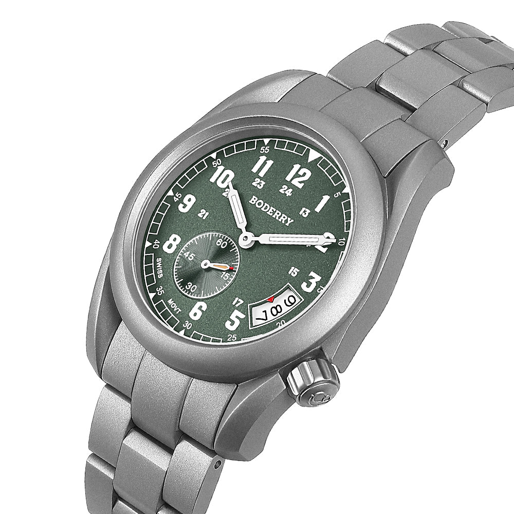 VOYAGER 38 - 100M Waterproof Titanium Field Watch | Green-bracelet