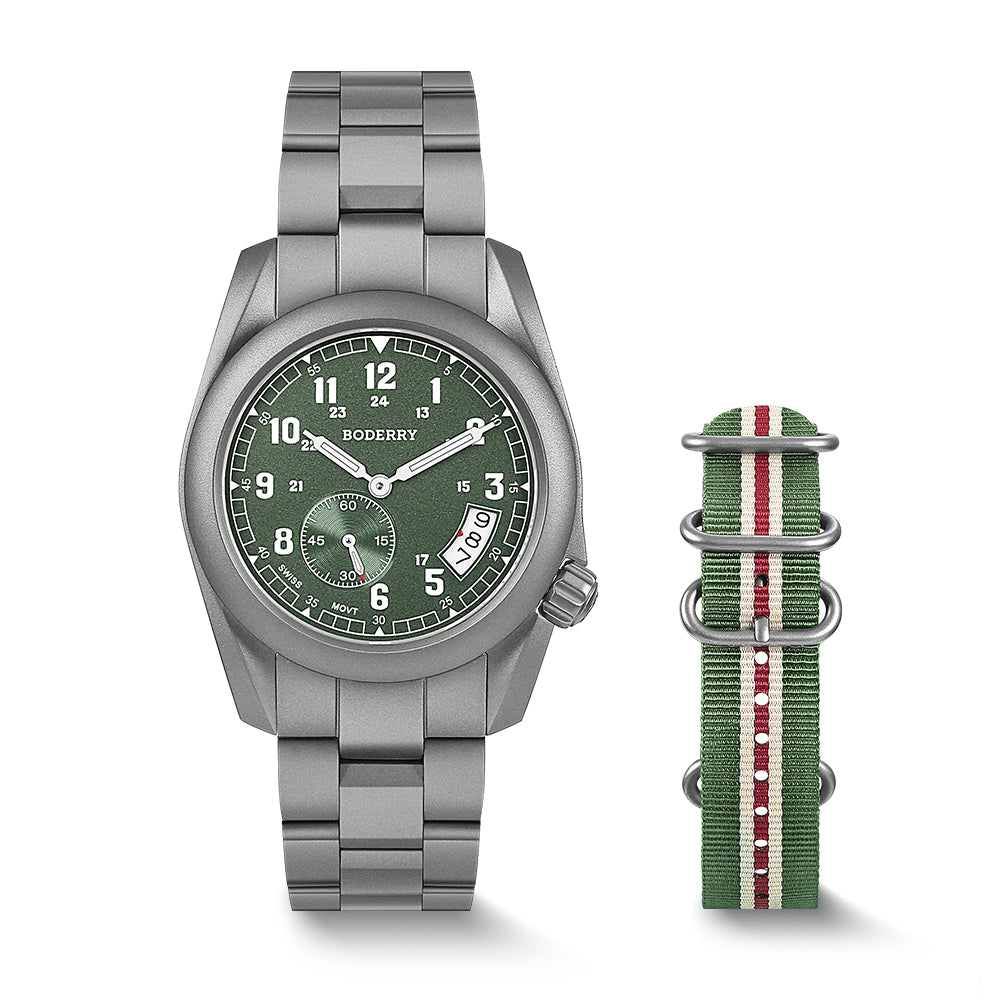 VOYAGER 38 - 100M Waterproof Titanium Field Watch | Green-bracelet