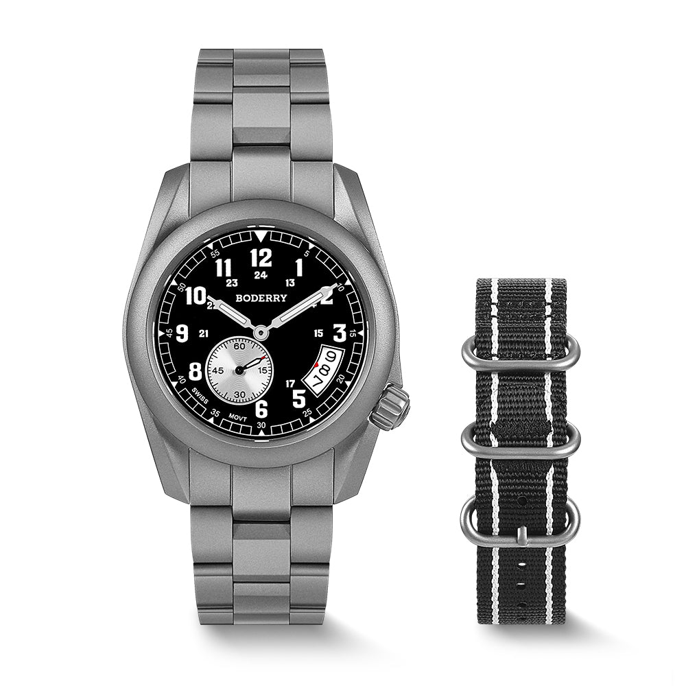 VOYAGER 38 - 100M Waterproof Titanium Field Watch | Black-bracelet