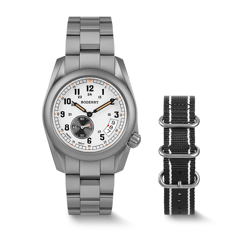 VOYAGER 38 - 100M Waterproof Titanium Field Watch | White-bracelet