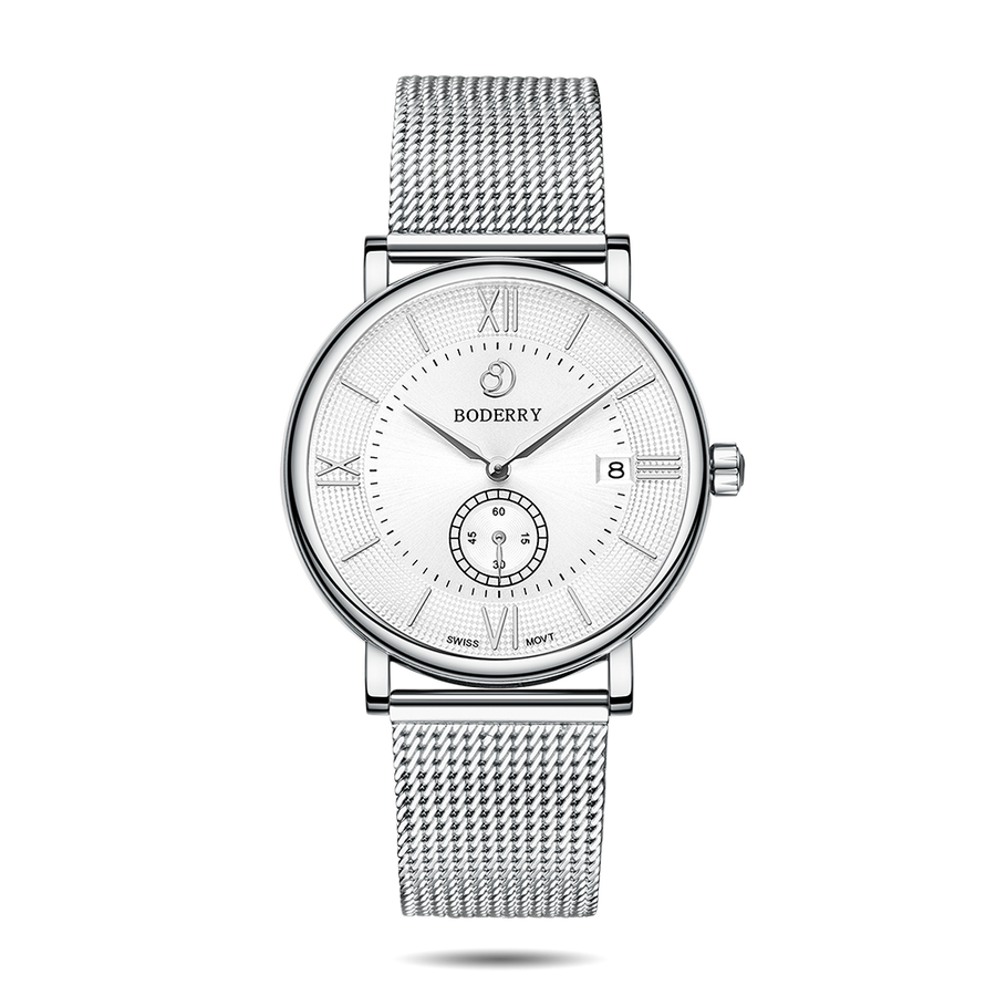 Elegant Swiss Watches For Men Silver Quart Watch Boderry Watches 8571