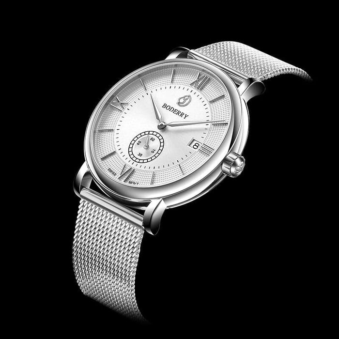 Elegant Swiss Watches For Men Silver Quart Watch Boderry Watches 1077