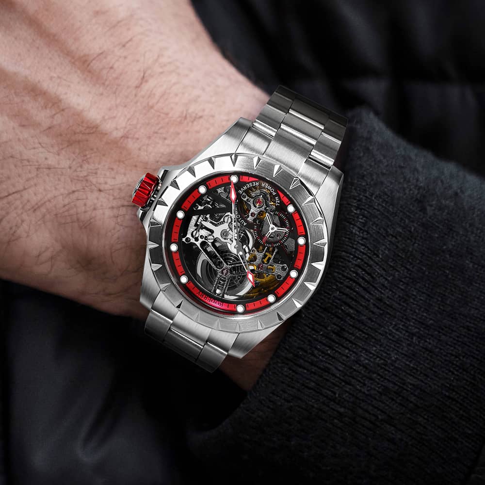 Red best sale skeleton watch